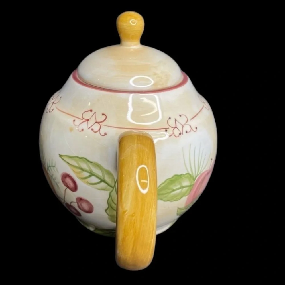 Crate & Barrel Winter Orchard Ceramic Teapot in EUC ~ crazing